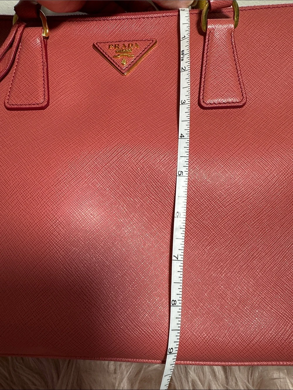 Prada Pink Saffiano Leather Satchel with Gold Hardware